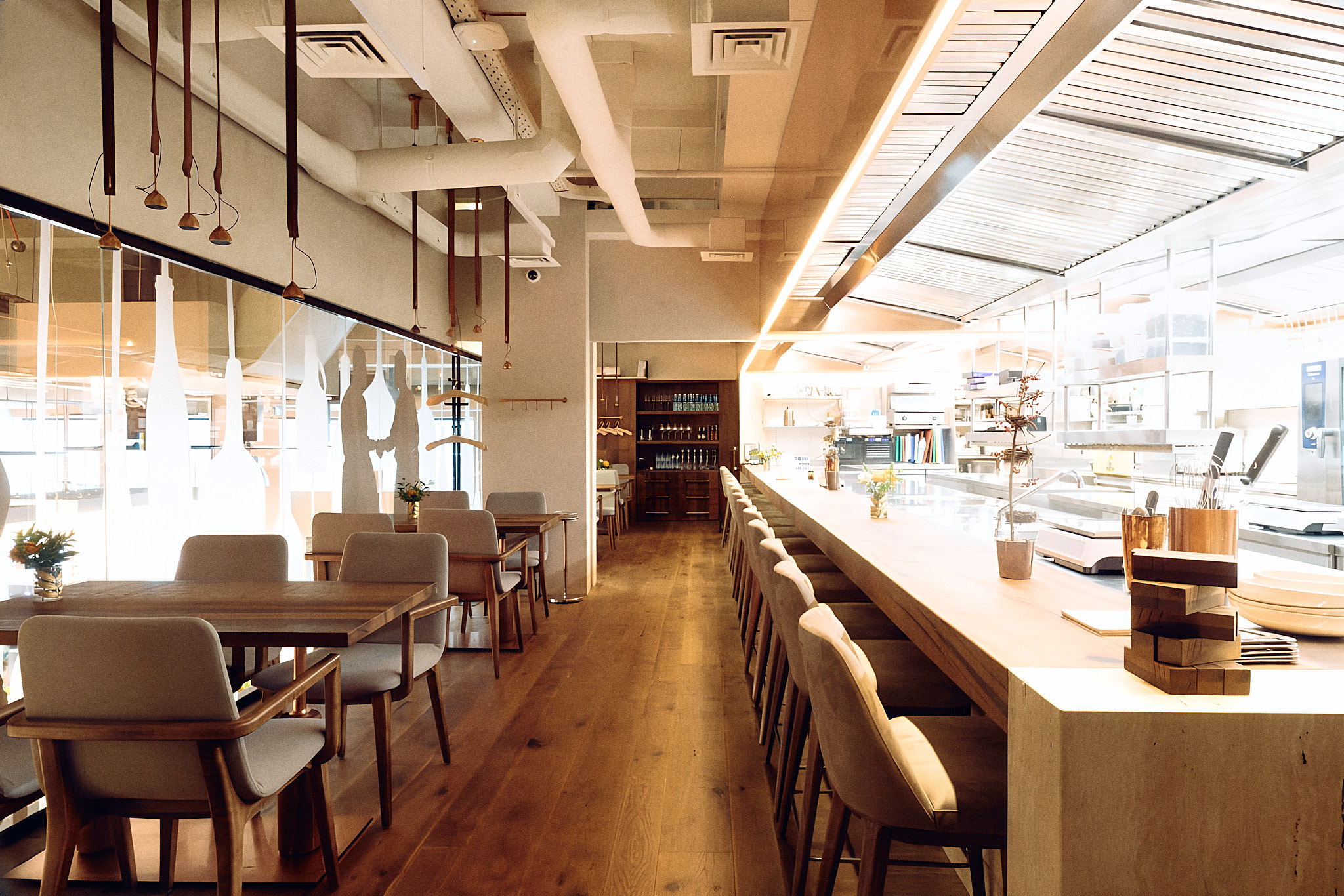 wide view of dining and open kitchen