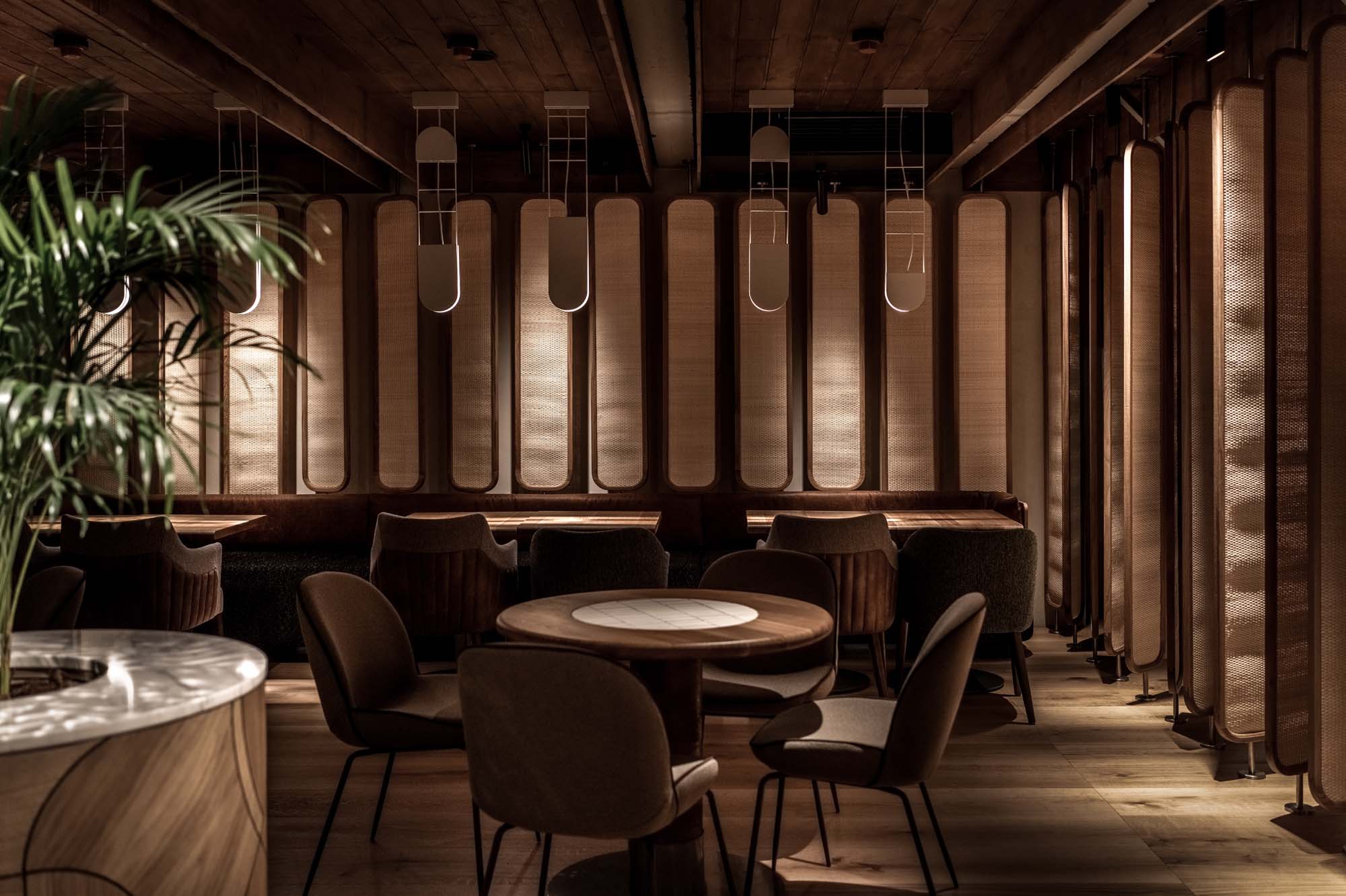 intimate dining area with screen dividers