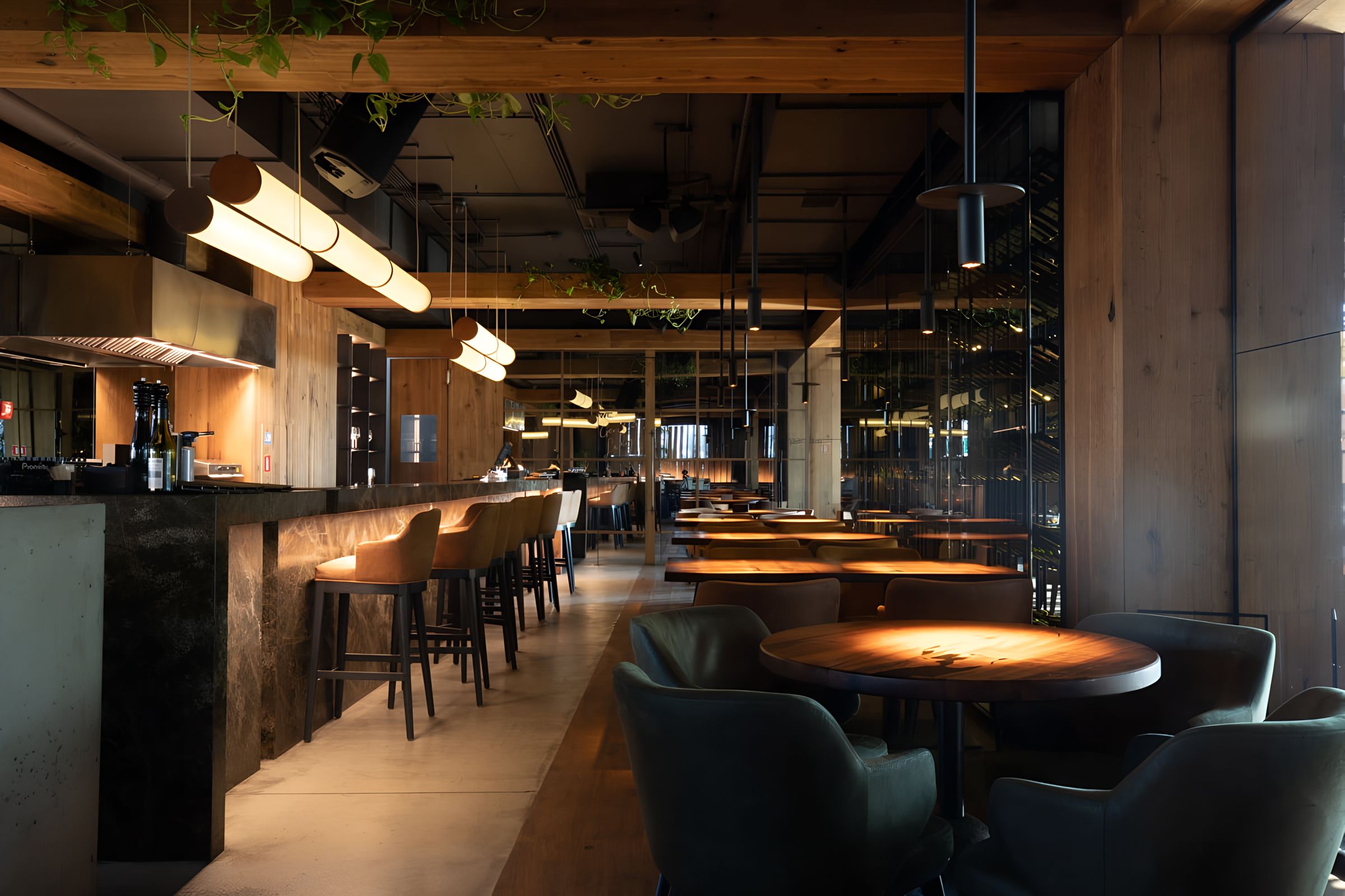 main bar and overhead lighting